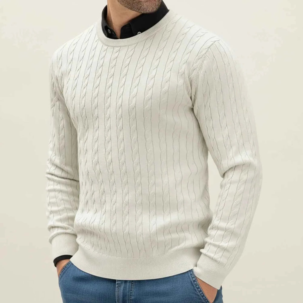 Men's Casual Cable Knit Sweater White