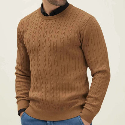Men's Cotton Sweater Regular Fit Ribbed Trim Navy Blue Winter Brown