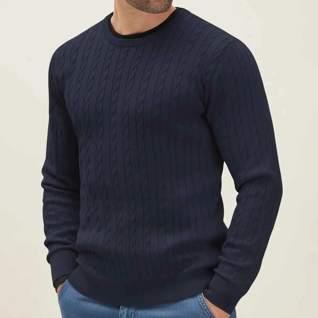 Men's Casual Cable Knit Sweater Navy Blue