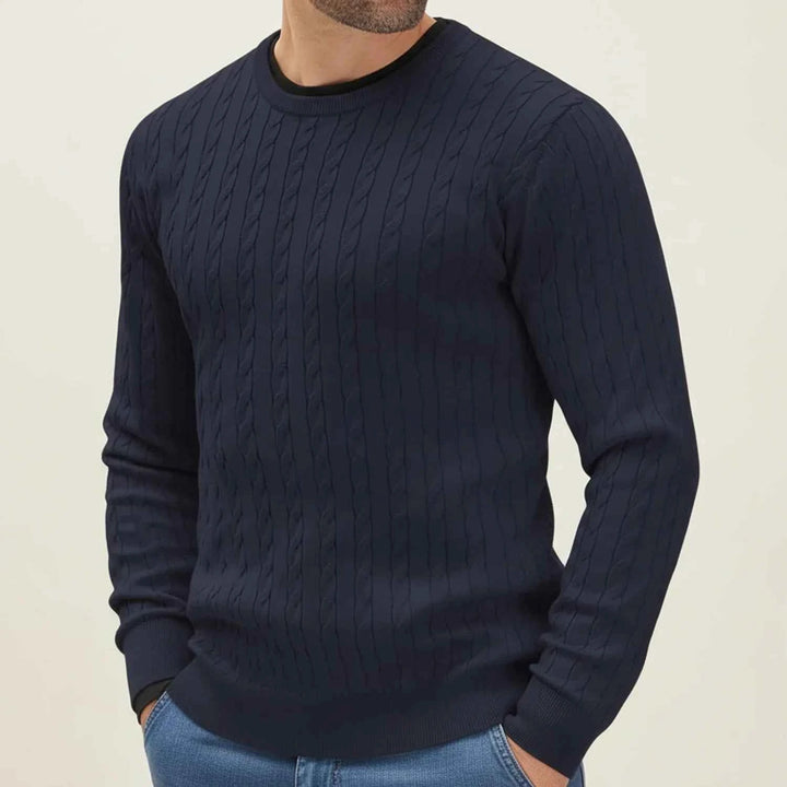 Men's Casual Cable Knit Sweater Navy Blue
