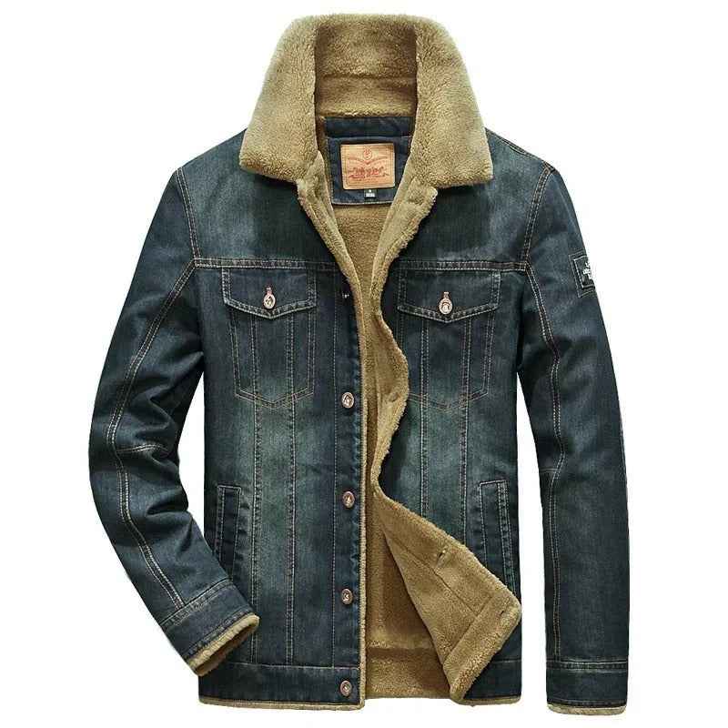 Men's Casual Denim Jacket – Regular Fit – Faux Fur Lining – Button Closure Dark Blue