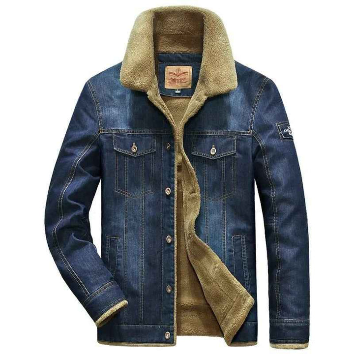 Men's Casual Denim Jacket – Regular Fit – Faux Fur Lining – Button Closure Blue