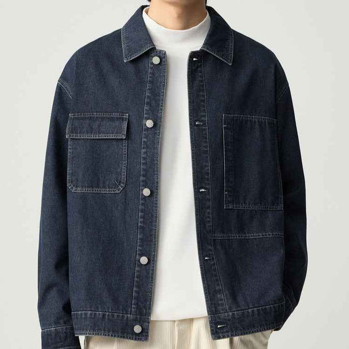 Men's Casual Denim Jacket for Everyday Wear Dark Blue