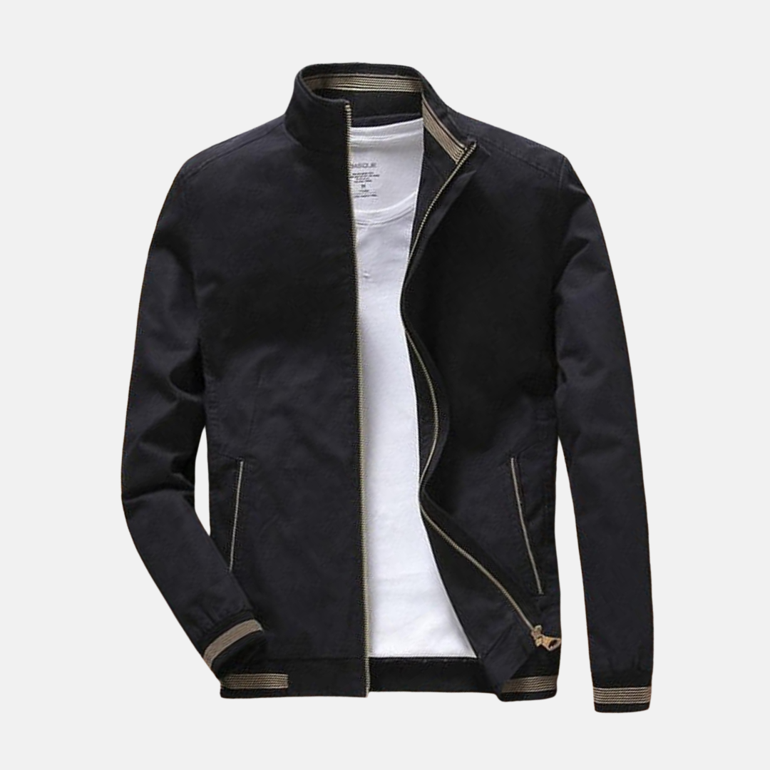 Men's Casual Fit Bomber Jacket – Cotton Blend – Zipper Closure – Ribbed Cuffs Black