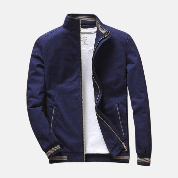 Men's Casual Fit Bomber Jacket – Cotton Blend – Zipper Closure – Ribbed Cuffs Blue