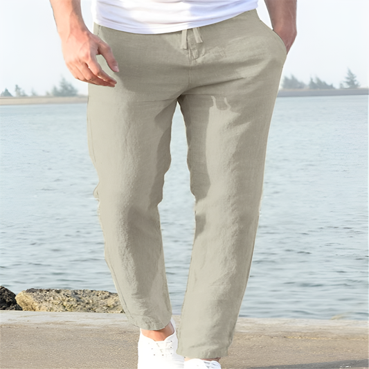 Men's Casual Linen Trousers for Warm Weather Comfort Khaki