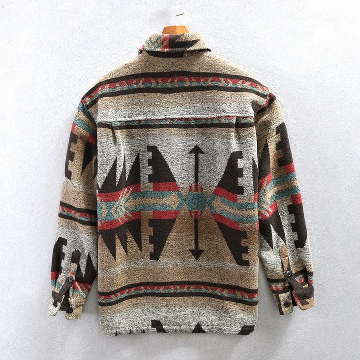 Men's Casual Long Sleeve Shirt - Woven Geometric Pattern - Regular Fit