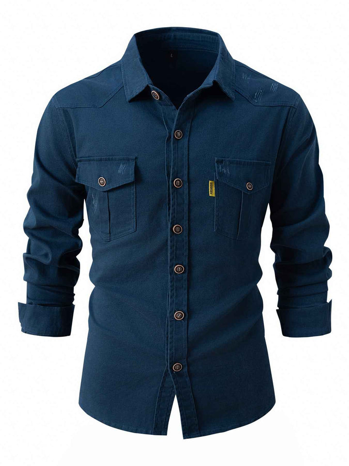 Men's Casual Long Sleeve Shirt - Zenda Style Dark Blue