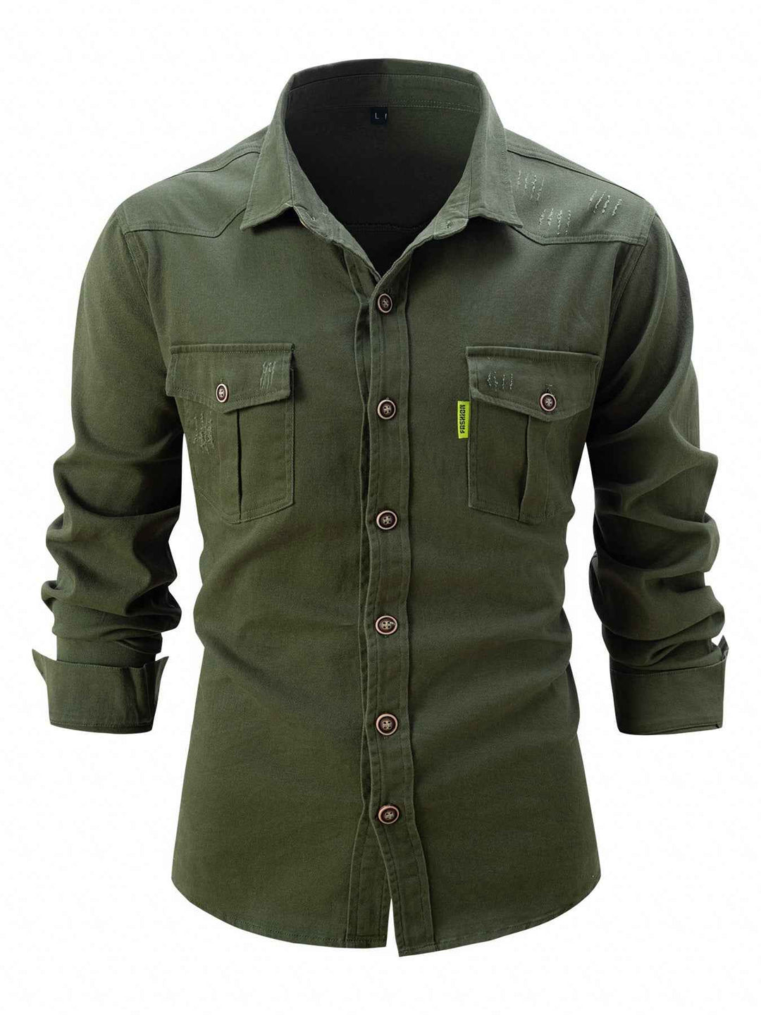 Men's Casual Long Sleeve Shirt - Zenda Style Army Green