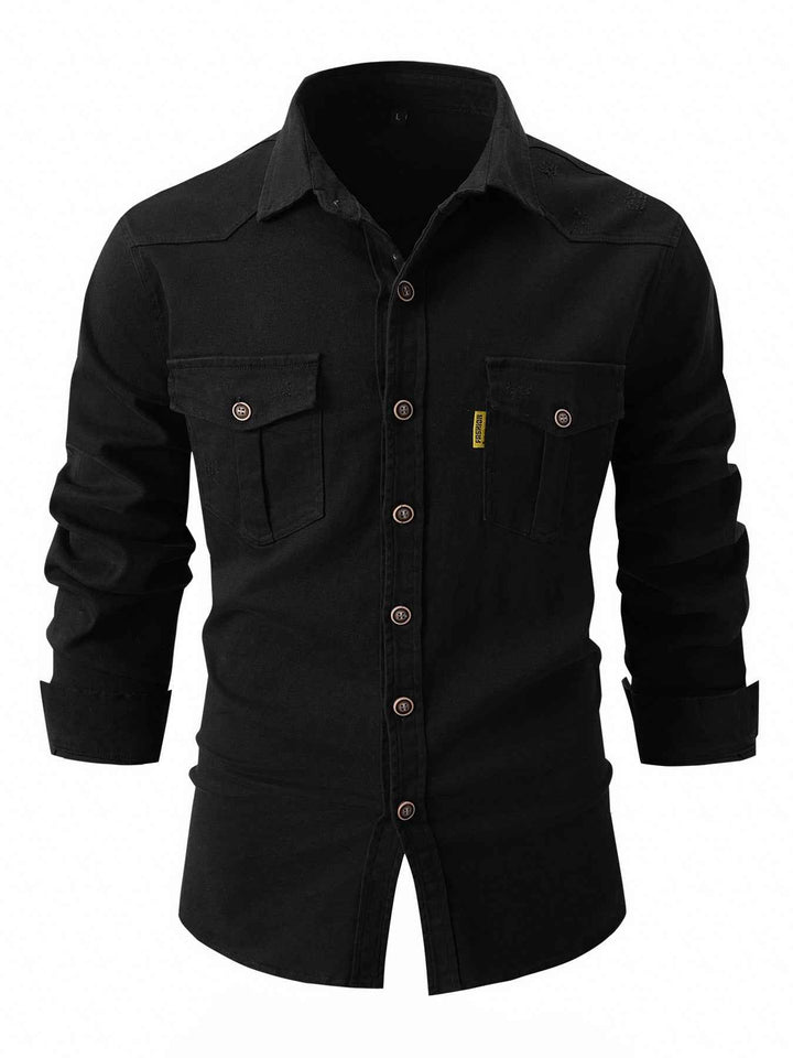 Men's Casual Long Sleeve Shirt - Zenda Style Black