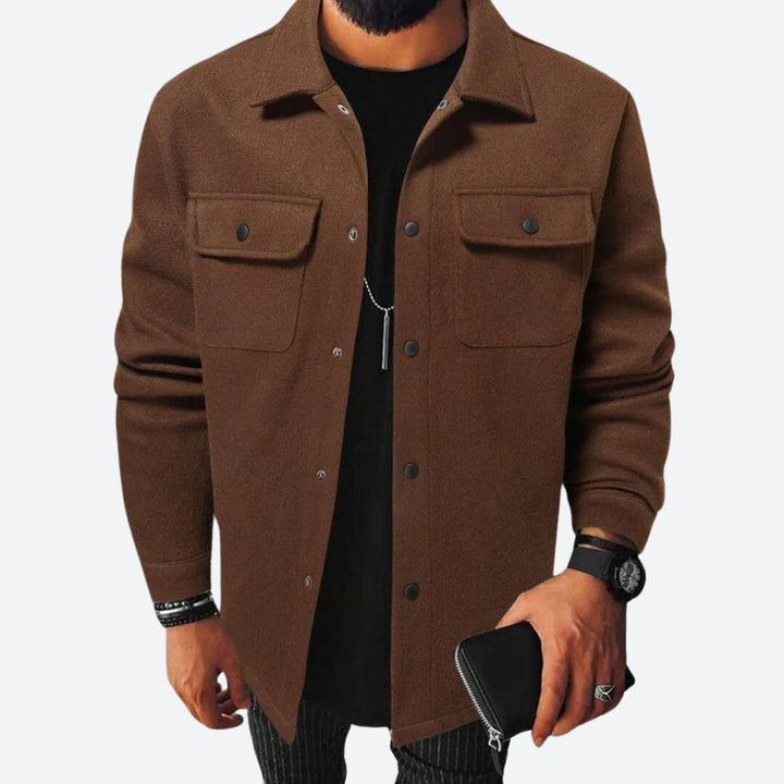 Men's Casual Overshirt Jacket – Heavy Cotton – Relaxed Fit – Long Sleeves Chestnut