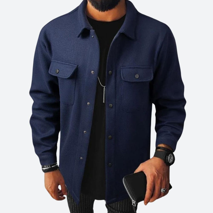 Men's Casual Overshirt Jacket – Heavy Cotton – Relaxed Fit – Long Sleeves Dark Blue