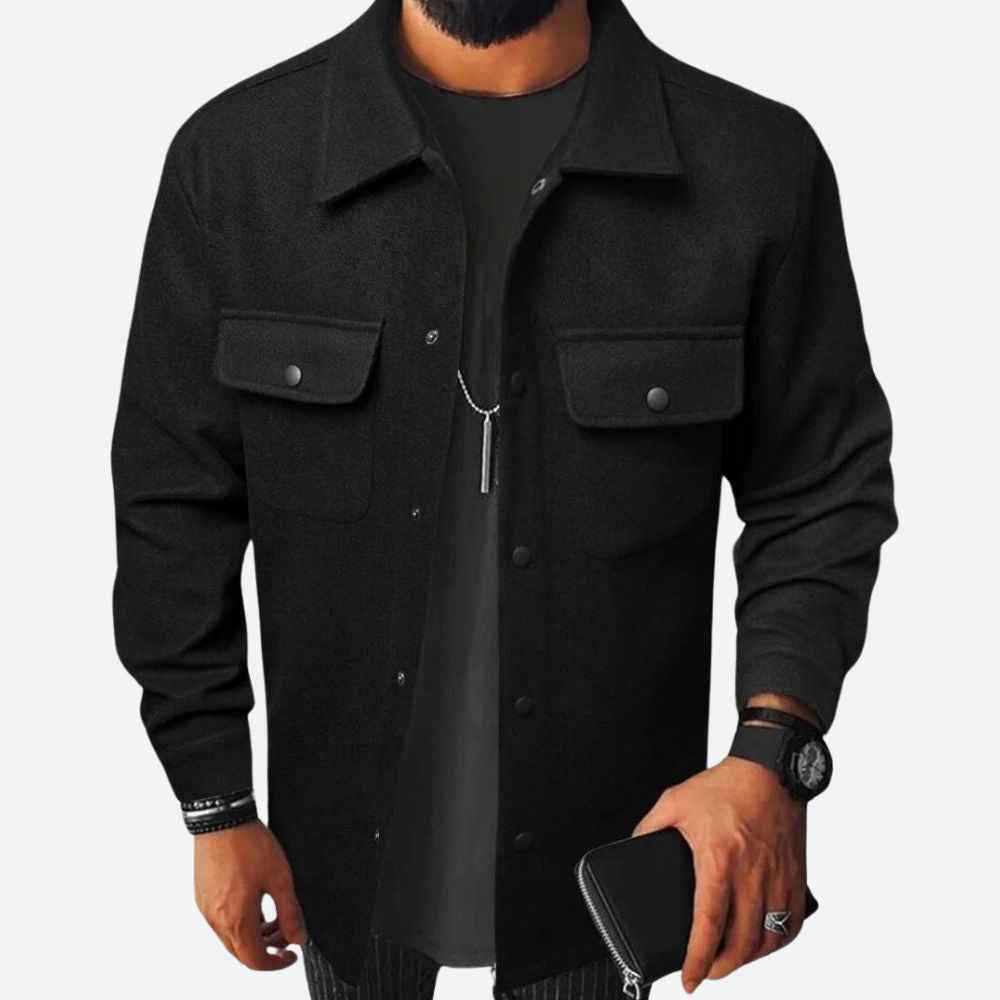 Men's Casual Overshirt Jacket – Heavy Cotton – Relaxed Fit – Long Sleeves Black