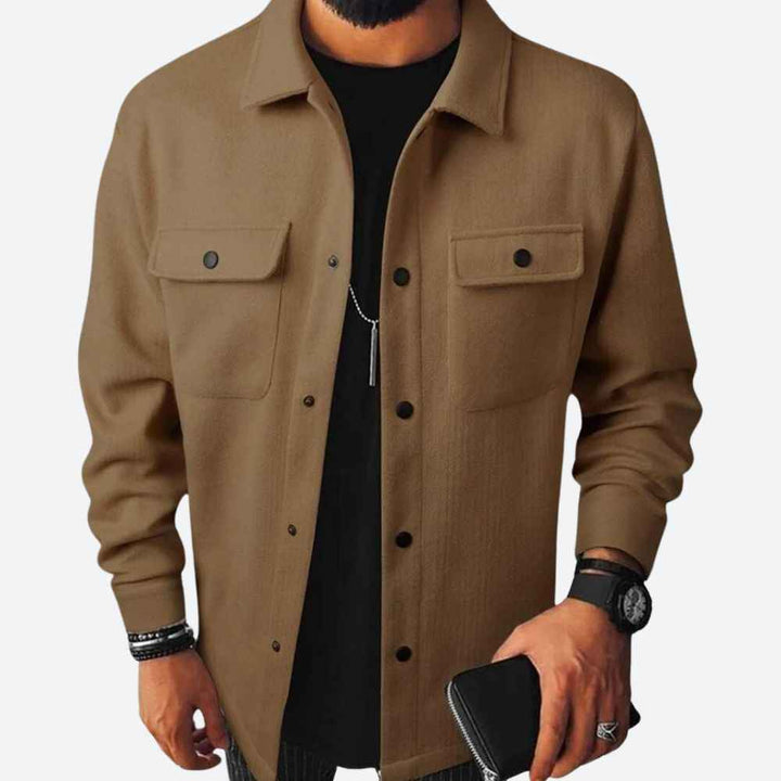 Men's Casual Overshirt Jacket – Heavy Cotton – Relaxed Fit – Long Sleeves Brown