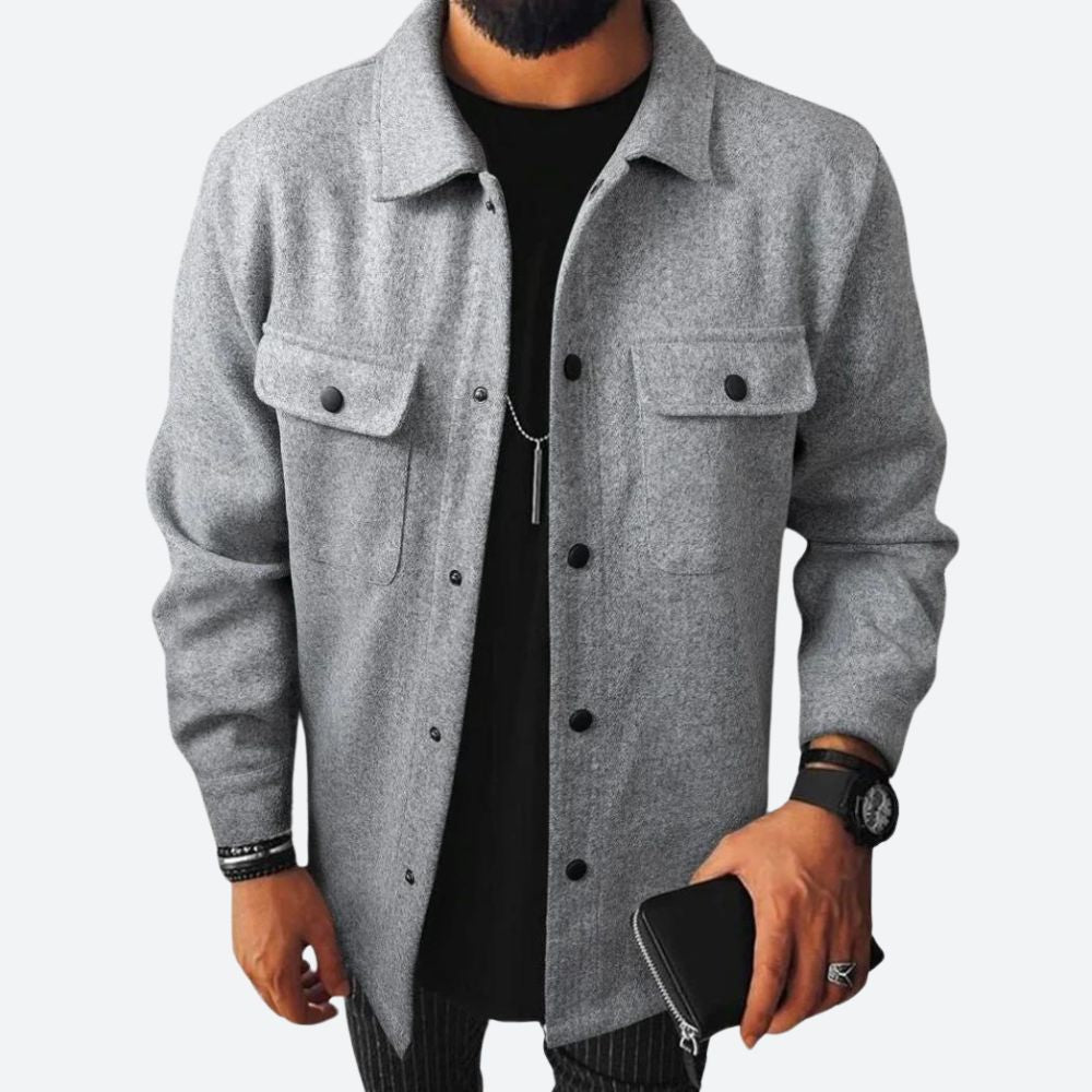 Men's Casual Overshirt Jacket – Heavy Cotton – Relaxed Fit – Long Sleeves Grey