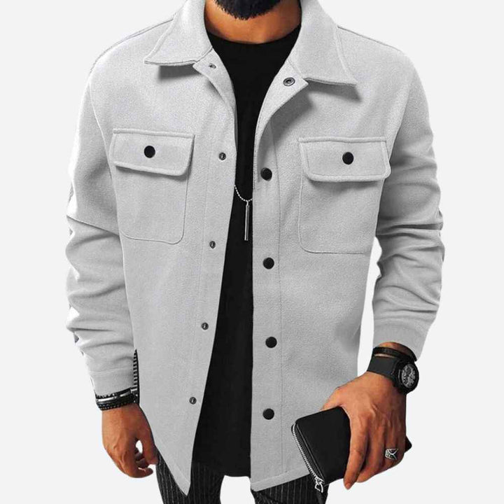 Men's Casual Overshirt Jacket – Heavy Cotton – Relaxed Fit – Long Sleeves Light Grey