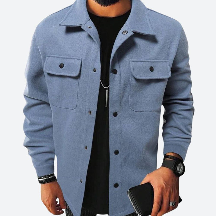 Men's Casual Overshirt Jacket – Heavy Cotton – Relaxed Fit – Long Sleeves Light Blue