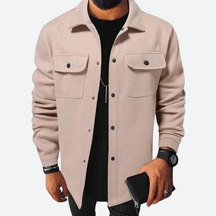 Men's Casual Overshirt Jacket – Heavy Cotton – Relaxed Fit – Long Sleeves Dark Beige