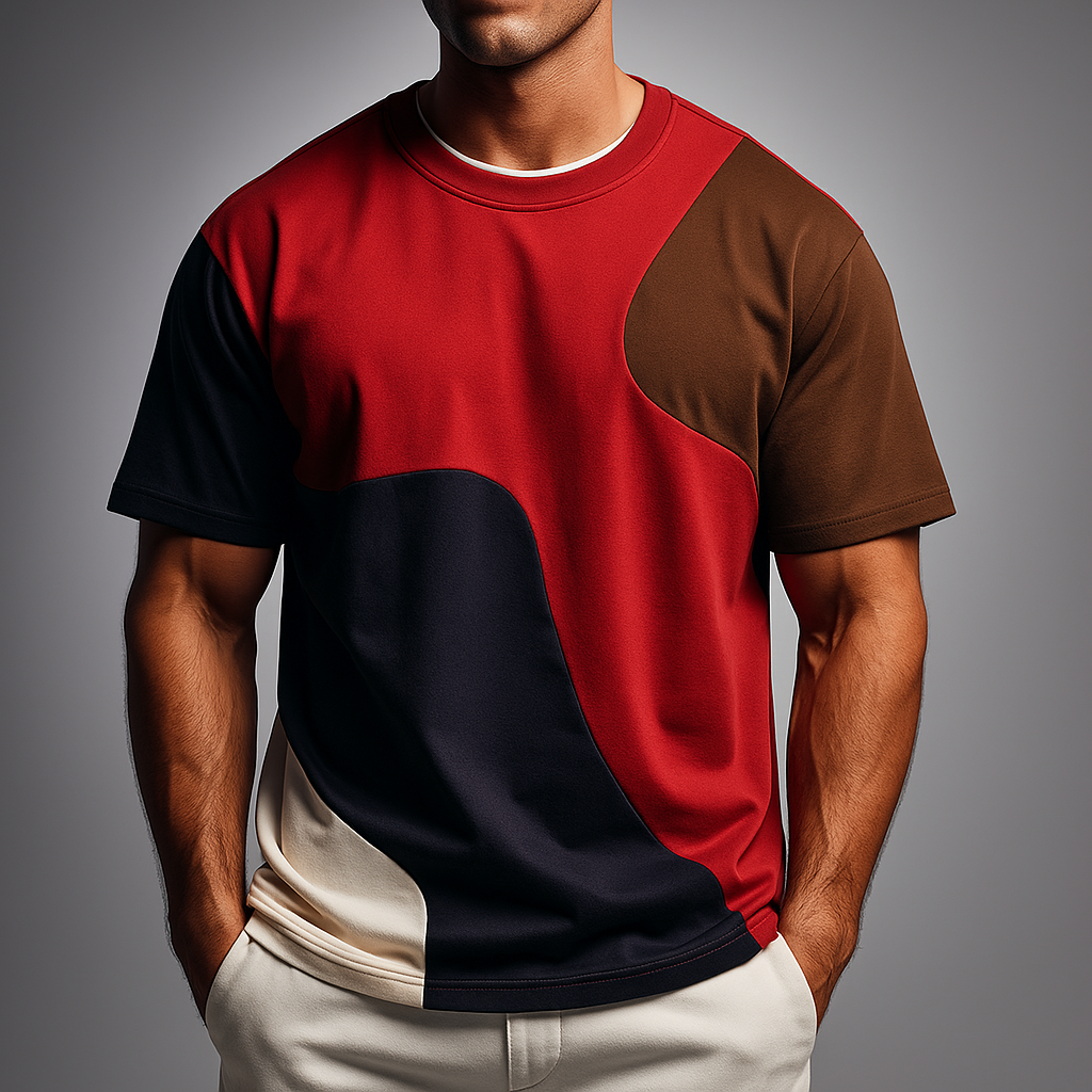 Men's Casual Patch Tee Red
