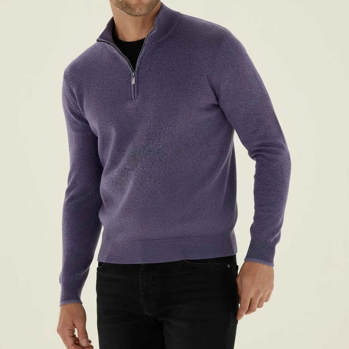 Men's Casual Quarter-Zip Sweater Purple