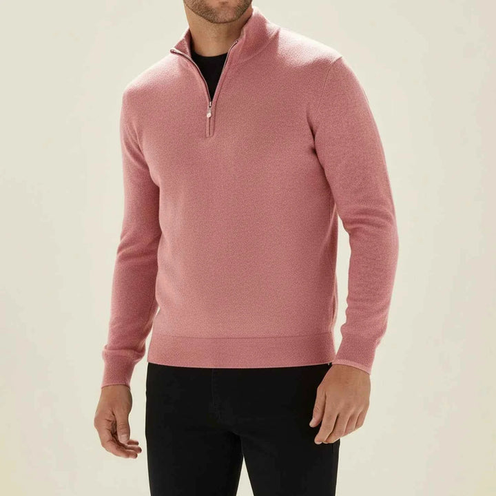 Men's Casual Quarter-Zip Sweater Pink