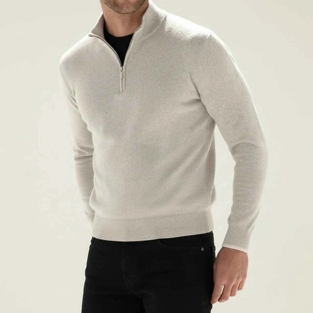 Men's Casual Quarter-Zip Sweater Beige