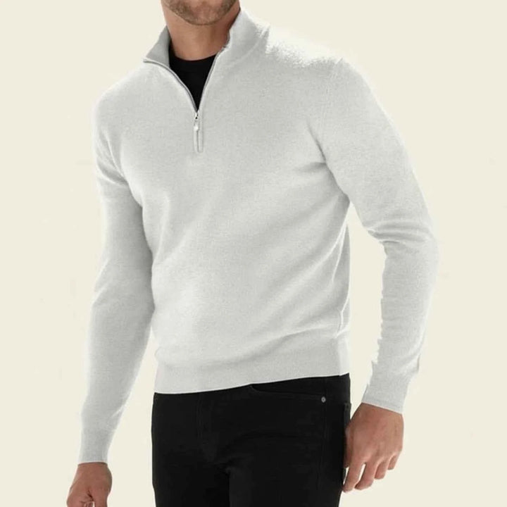 Men's Casual Quarter-Zip Sweater White
