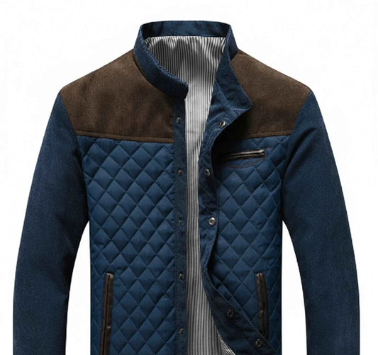 Men's Diamond Quilted Stand Collar Snap Button Winter Jacket