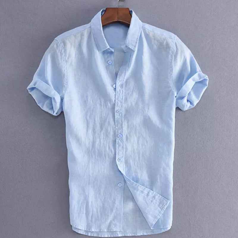 Men's Casual Short Sleeve Button Shirt – Relaxed Fit & Breathable Blue