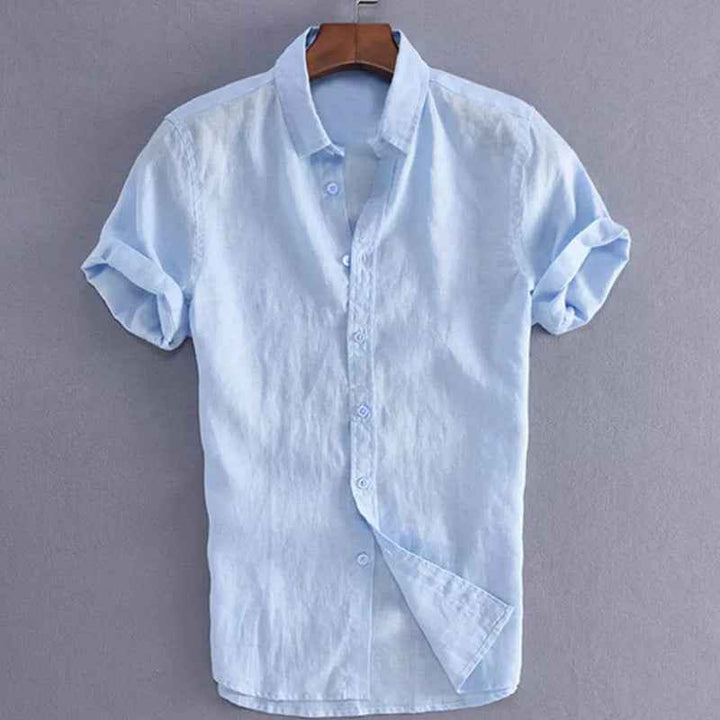 Men's Casual Short Sleeve Button Shirt – Relaxed Fit & Breathable Blue