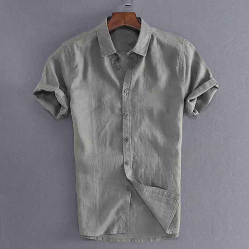 Men's Casual Short Sleeve Button Shirt – Relaxed Fit & Breathable Grey