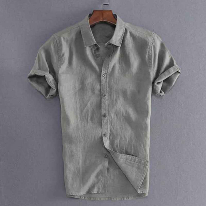 Men's Casual Short Sleeve Button Shirt – Relaxed Fit & Breathable Grey