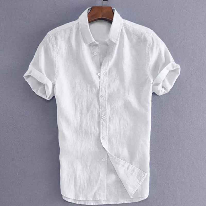 Men's Casual Short Sleeve Button Shirt – Relaxed Fit & Breathable White