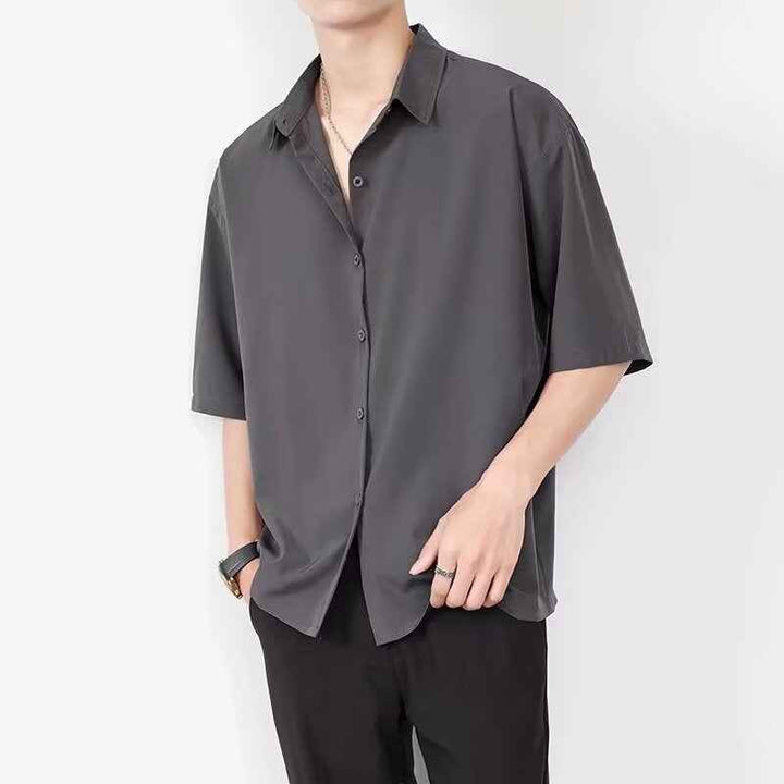 Men's Casual Short Sleeve Shirt – Relaxed Fit – Breathable Cotton Grey