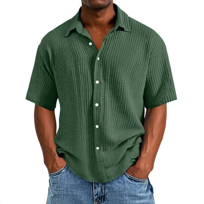 Men's Short Sleeve Shirt Relaxed Fit Breathable Textured Fabric Green