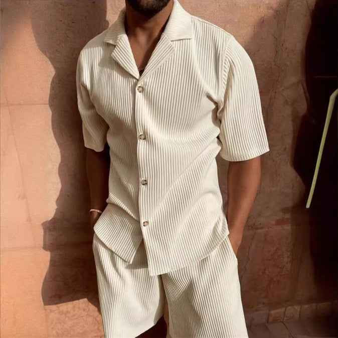 Men's Casual Short Sleeve Shirt – Relaxed Fit – Corduroy Style Off-white
