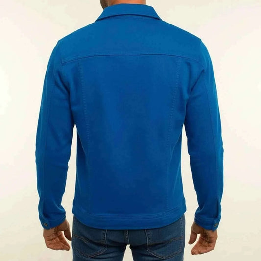 Men's Trucker Button Front Chest Pocket Collared Blue Winter Jacket