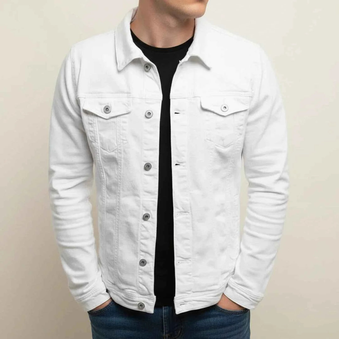 Men's Casual Trucker Jacket White