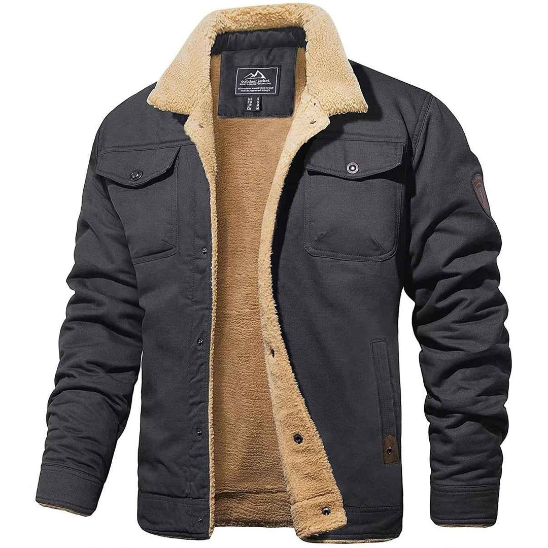 Men's Casual Trucker Jacket with Sherpa Lining – Cotton Blend – Button Closure – Outdoor Style Grey