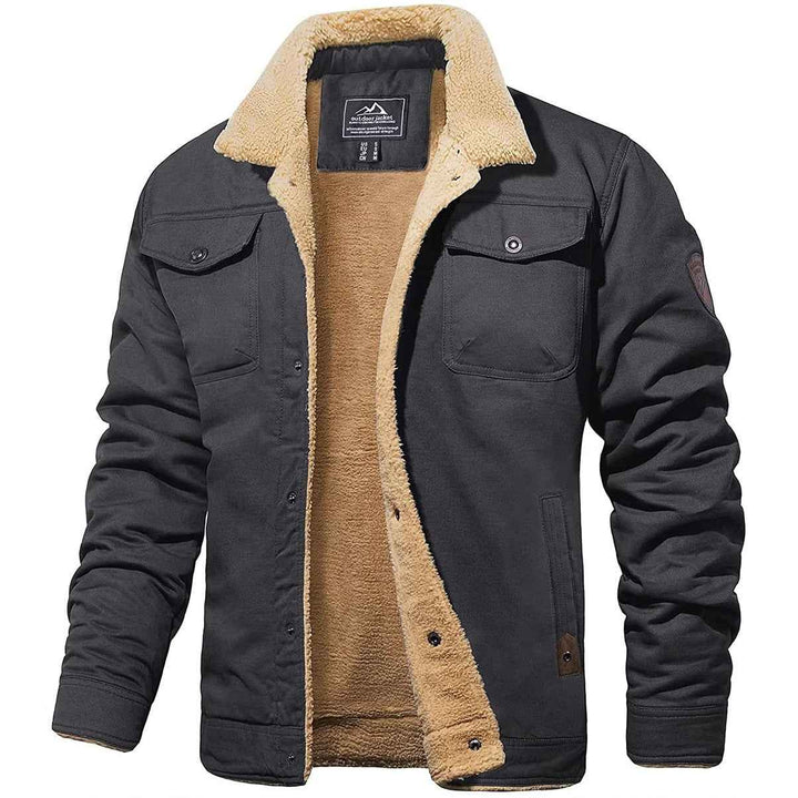 Men's Casual Trucker Jacket with Sherpa Lining – Cotton Blend – Button Closure – Outdoor Style Grey