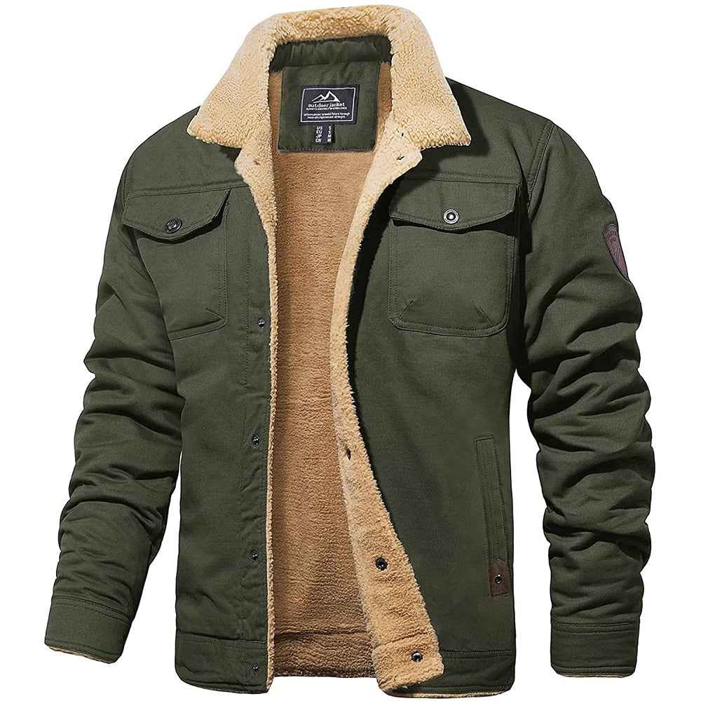 Men's Casual Trucker Jacket with Sherpa Lining – Cotton Blend – Button Closure – Outdoor Style Light Green