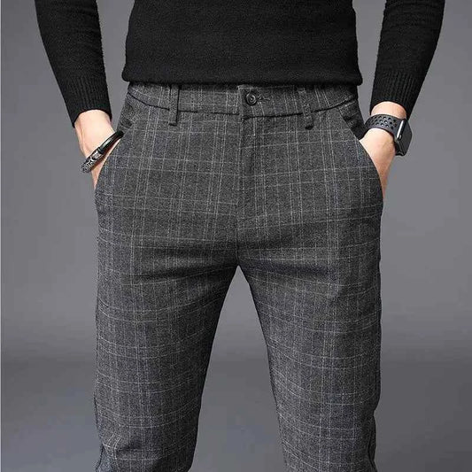 Men's Checked Dress Trousers - Stylish & Versatile Gray