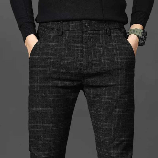 Men's Checked Dress Trousers - Stylish & Versatile Black