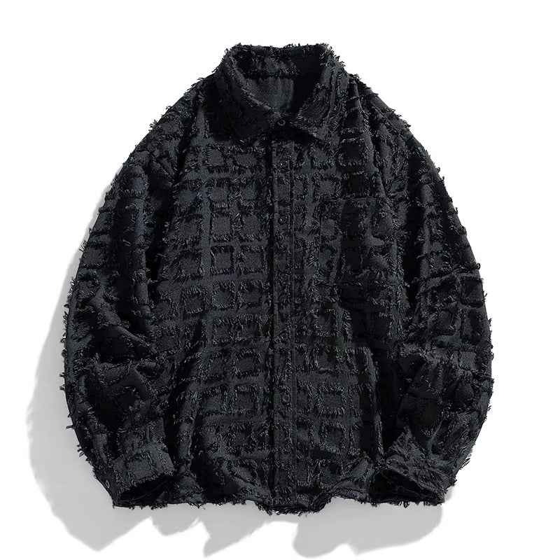 Men's Checkered Button-Up Shirt All black