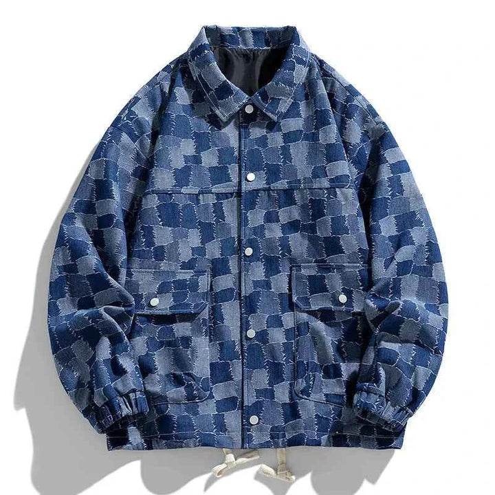 Men's Checkered Denim Jacket Deep