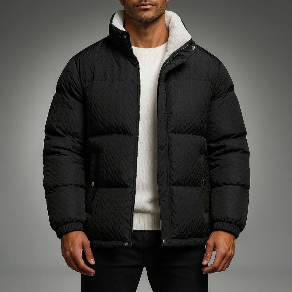 Men's Chevron-Quilted Puffer Coat Black
