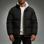 Men's Black Chevron Quilted Fleece Lined Water Resistant Coat Black