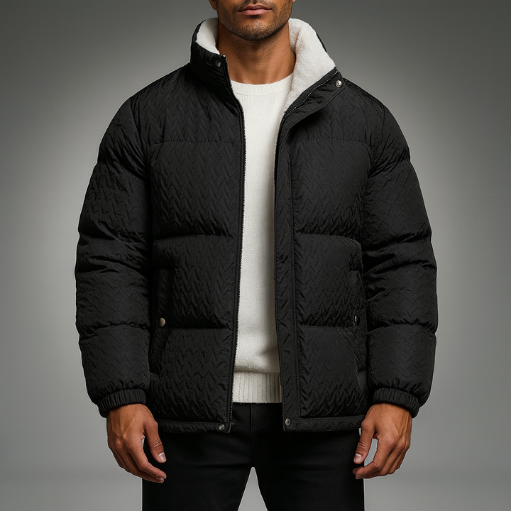 Men's Chevron-Quilted Puffer Coat Black