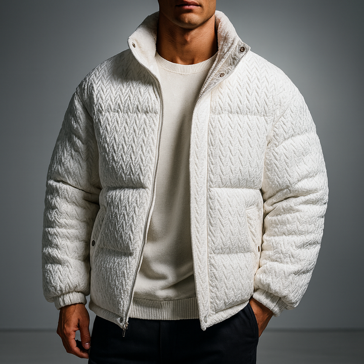 Men's Chevron-Quilted Puffer Coat White