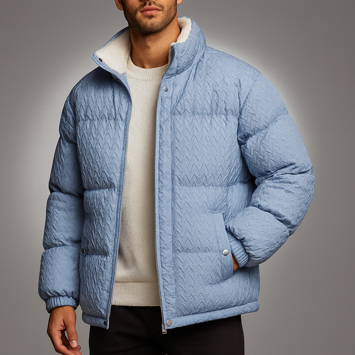 Men's Chevron-Quilted Puffer Coat Light Blue